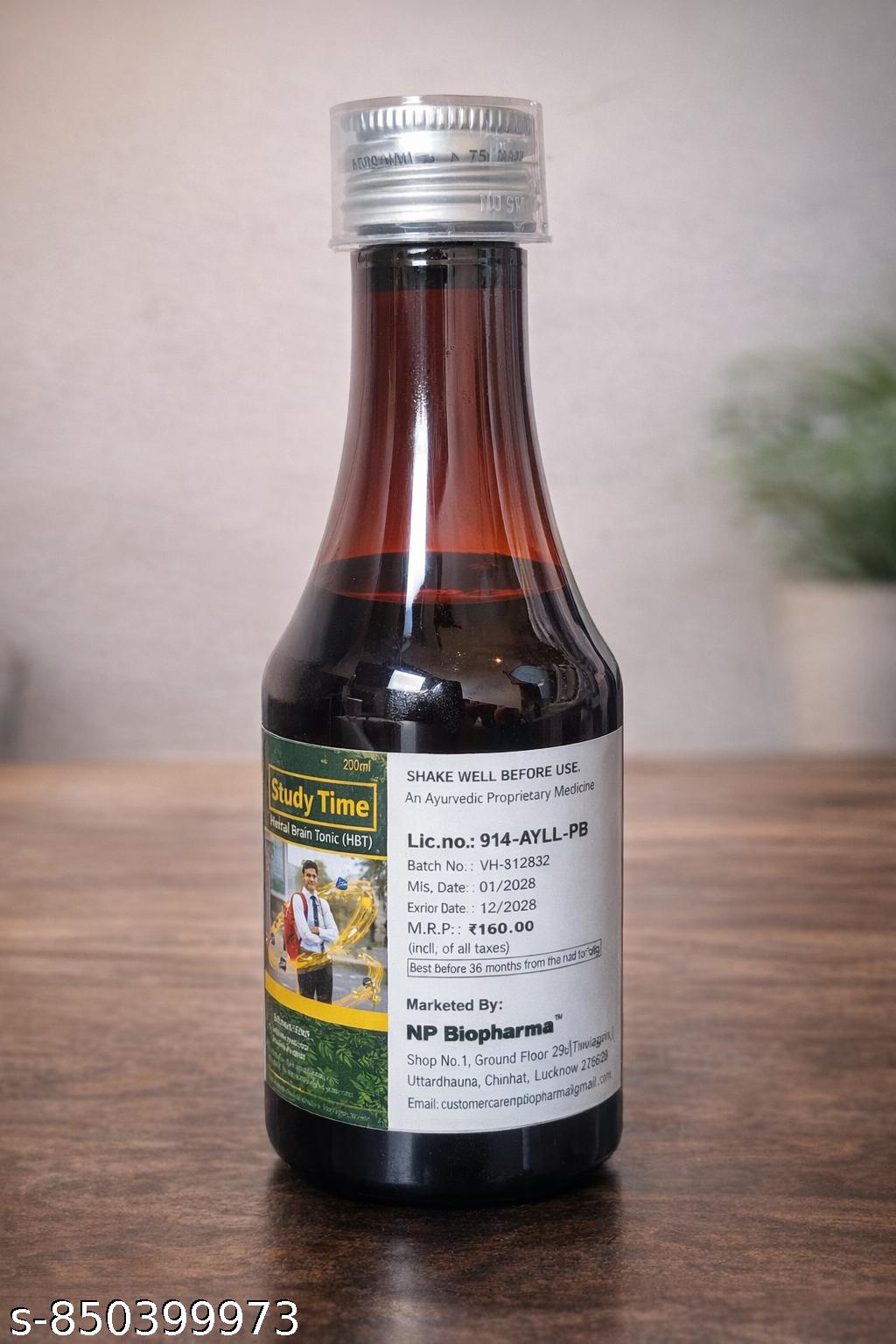 Study Time Herbal Brain Tonic Syrup 200ml | Brain Booster for Memory, Focus & Concentration | Ayurvedic Syrup for Students & Adults | NP Biopharma