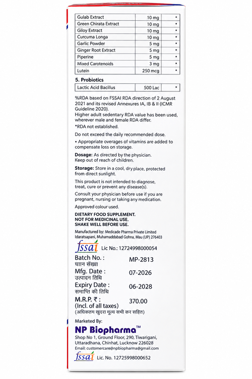NP Total Health Syrup | Multivitamins, Multiminerals, Amino Acids & Antioxidants with Omega-3, CoQ10 & Lutein | Sugar Free | 225 ml