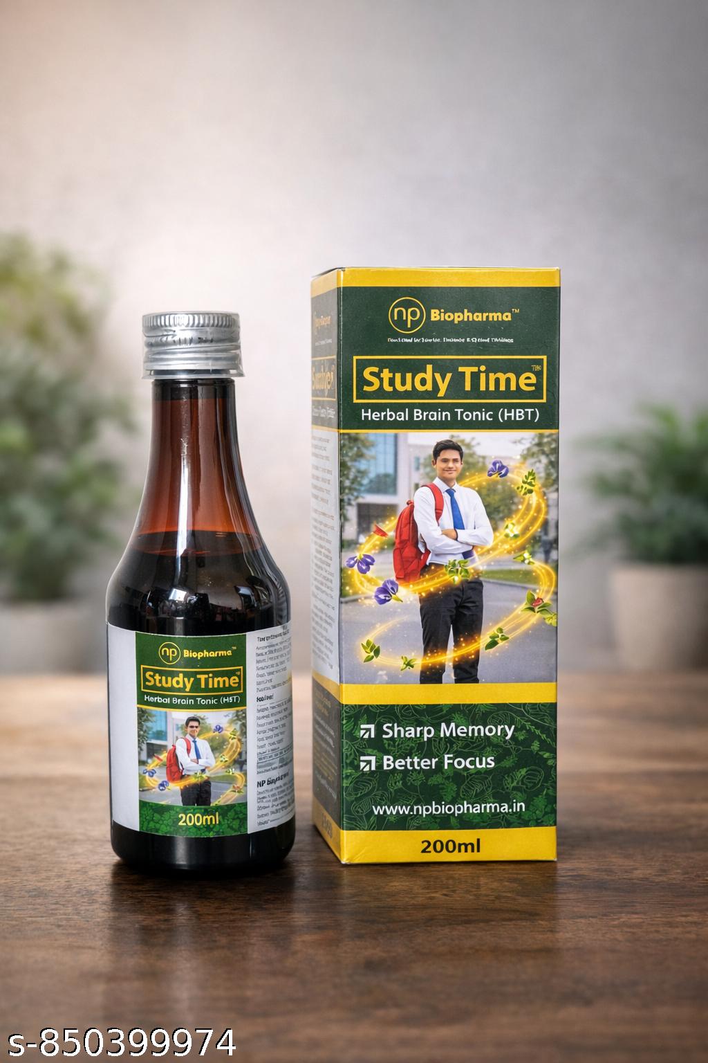 Study Time Herbal Brain Tonic Syrup 200ml | Brain Booster for Memory, Focus & Concentration | Ayurvedic Syrup for Students & Adults | NP Biopharma
