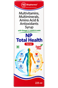 NP Total Health Syrup | Multivitamins, Multiminerals, Amino Acids & Antioxidants with Omega-3, CoQ10 & Lutein | Sugar Free | 225 ml